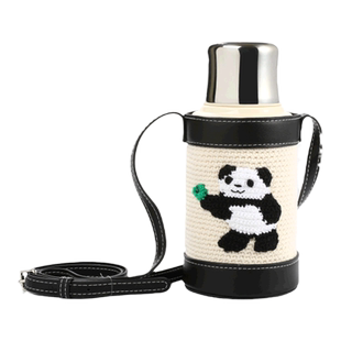 tbh野兽派家居熊猫嘭嘭便携大容量复古保温杯背带式保温壶保冷杯
