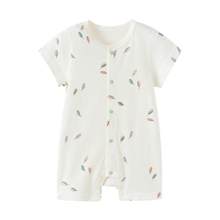 babylove婴儿连体衣夏季薄款纯棉宝宝短袖哈衣透气夏装夏日彩风