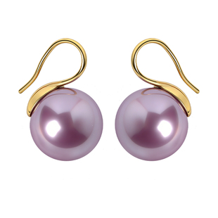 紫罗兰珍珠耳挂式耳环高跟鞋款14mm大气紫色大颗珍珠耳钉复古耳饰