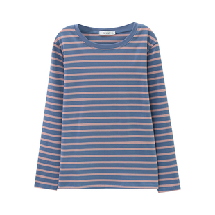 条纹长袖女秋衣宽松T恤纯棉打底衫洋气新款外穿别致上衣大码秋冬