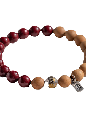 原创朱砂桃木手串女款护身朱砂