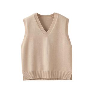 针织马甲背心女士叠穿外搭冬季新款坎肩毛衣V领宽松无袖毛线马夹