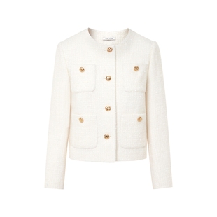 朗姿/莱茵福莱尔精致亮片上衣法式绵羊毛小香风外套女2025冬新款