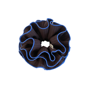 韩国东大门蓝黑色条纹四层大肠发圈女超大丸子头马尾头绳气质头饰