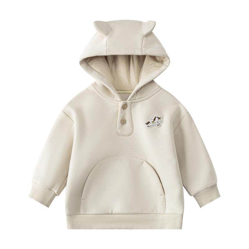 【自营】嫚熙儿童卫衣白色男女宝宝上衣加绒加厚保暖宽松儿童外套
