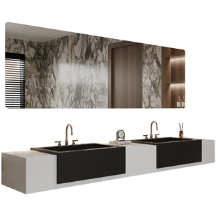 岩板半嵌入式浴室柜台中盆陶瓷洗脸盆半挂盆洗手盆凸出台上盆定制