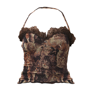 KeepBlue 撩人小野猫 网纱袖套辣妹吊带背心上衣设计感小众女春夏