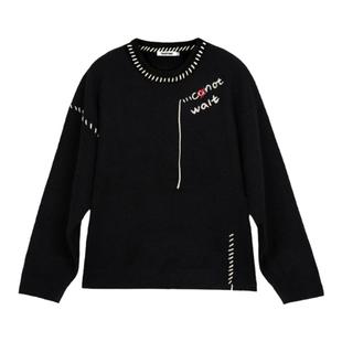 CANOTWAIT字母LOGO流苏套头圆领毛衣慵懒风男女宽松潮秋冬上衣