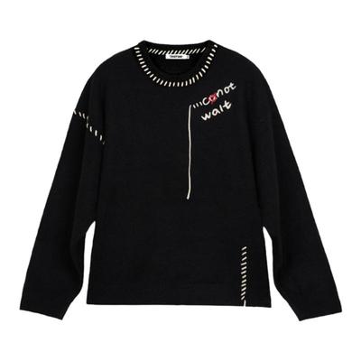 CANOTWAIT字母LOGO流苏套头圆领毛衣慵懒风男女宽松潮秋冬上衣