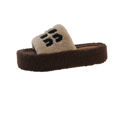 毛毛拖鞋厚底羊羔毛茸字母42