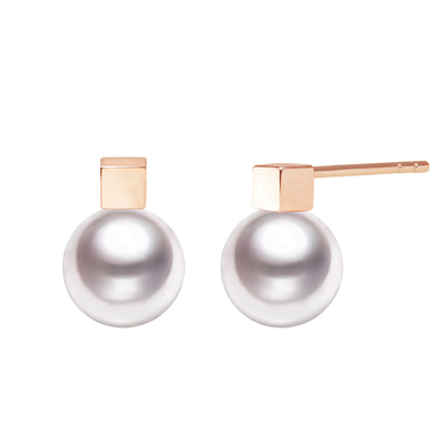 GiOAkoya珍珠小方块耳饰18K金