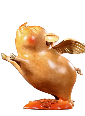 飞天铜荫猪摆件金猪招财吉祥物客厅办公室会飞的猪装饰品生日礼物