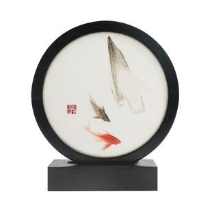 手工蜀绣桌屏丨蜀江锦院原创锦鲤小绣品中国特色双面绣摆件礼品