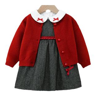 女童连衣裙春装2026新款女宝宝洋气三件套儿童春季周岁礼服套装裙