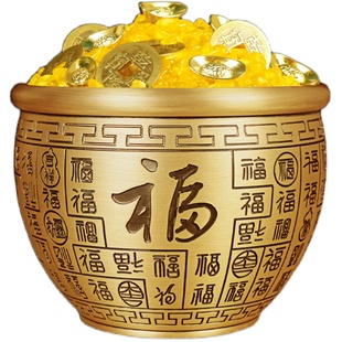 黄铜米缸百福铜缸聚宝盆摆件家用特大号铜盆存钱罐家居客厅装饰品