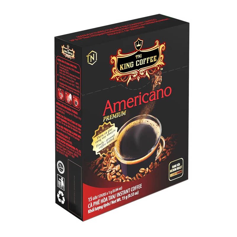 TNI KING COFFEE美式即冲咖啡15包15g速溶冲泡研磨中烘咖啡粉进口