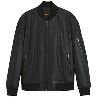 Hugo Boss橙标 男士时尚立领真皮夹克外套皮衣50552151 10253444