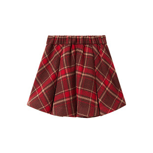 【商场同款-节庆穿搭新年红】MAXRIENY学院风红格子百褶半裙童装
