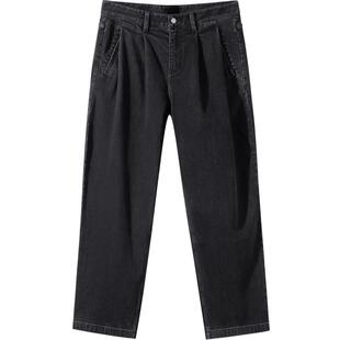 GXG男装 微坑条设计牛仔裤宽松直筒长裤男通勤裤子 2024冬季品