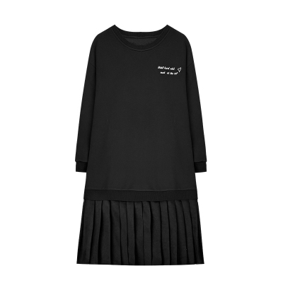 梵朵大码女装16241秋冬胖MM显瘦拼接加绒卫衣裙遮肉百褶连衣裙潮