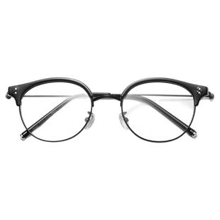 冷茶色近视眼镜框女超轻素颜眼镜可配度数圆形眉线半金属框架男款