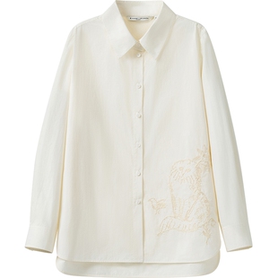 播商场同款倪妮同款刺绣国风衬衫女春秋新款别致上衣BDS1CD1328