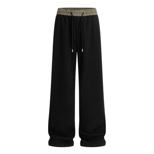 CHAN MONTH美式复古羊毛针织黑色休闲裤男秋季潮牌宽松直筒长裤子