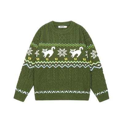 GUUKA猫咪提花费尔岛毛衣