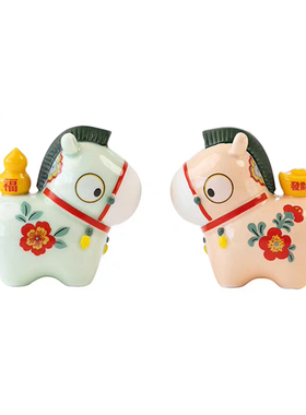 可爱陶瓷马生肖摆件招财吉祥物小