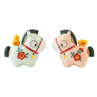 可爱小马陶瓷生肖摆件马上有钱花有福禄家居装饰品马年招财吉祥物