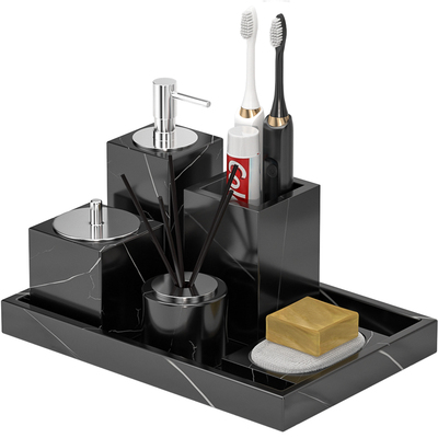 朴二三黑色大理石洗漱套装轻奢