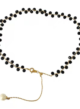 神秘优雅黑水晶项链抽拉可调节