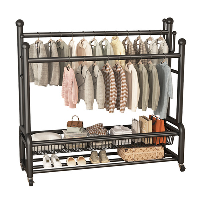 挂衣架卧室落地家用房间室内双杆衣服架子可移动多功能衣帽架阳台