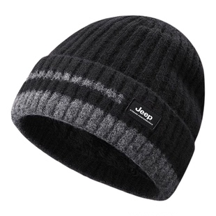 jeep吉普保暖冬季针织羊毛帽子男士毛线冷帽加绒防风围脖护颈男冬