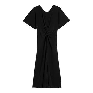 bash春季简约优雅气质法式扭结纯色长裙礼服小黑裙连衣裙1H24JOLY