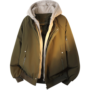 班尼路SK假两件棉服男休闲风加厚款宽松冬季款棉服连帽男士外套YS