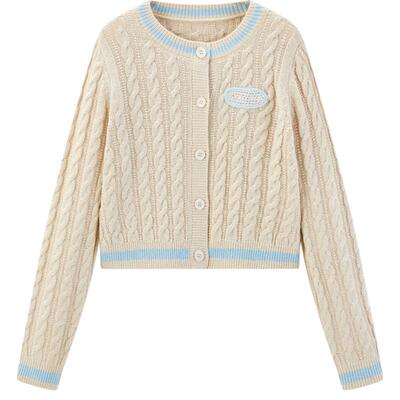 【商场同款】乐町撞色绞花线开衫冬新款针织毛衣外套C1EDE4208