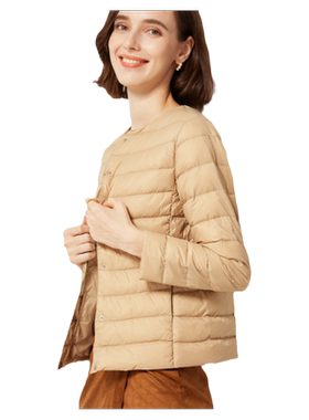 白鹅绒短款圆领轻薄型羽绒服