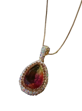 西瓜碧玺水滴宝石项链 绝地武士镀18K金波尔多水滴锆石耳环套装