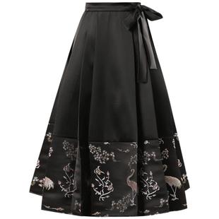 DPLAY秋季仙鹤告瑞 新中式提花一片式系带大摆马面裙汉服半裙