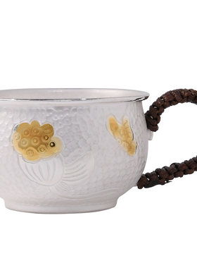 莲花金鱼铸件纯银主人杯品茗杯