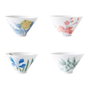 红官窑四君子功夫茶具套装茶杯主人杯釉下五彩醴陵陶瓷杯斗笠杯