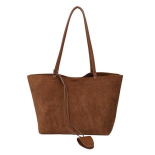 麂皮绒包包女式2025新款秋冬大容量棕色托特包通勤斜跨手提单肩包