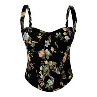 黑色提碎花外穿鱼骨胸衣背心吊带短款上衣抹胸绑带直播内搭马面裙