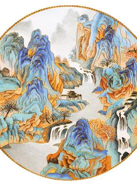 青山绿水碳盘摆件掐丝珐琅彩新中式玄关客厅坐盘景泰蓝手工礼品