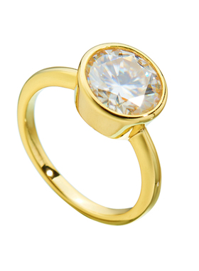 AHCHOO 静奢小众圆形莫桑石戒指简约设计高级感925银金色指环情侣