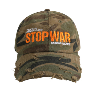 OaOO 做旧迷彩破坏棒球弯檐刺绣slogan鸭舌帽显脸小撞色美式水洗