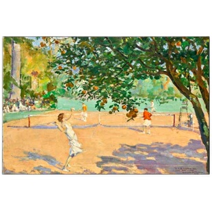 阳光午后橙子树下打球小众清新欧式风格装饰油画客厅玄关书鞋柜