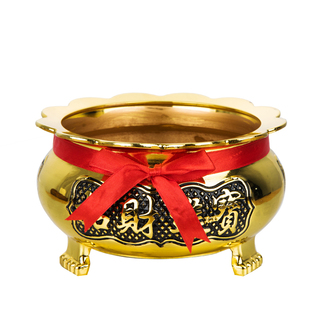 纯铜合金三脚莲花边檀香炉供财神关公立炉家用仙家香炉供佛香炉