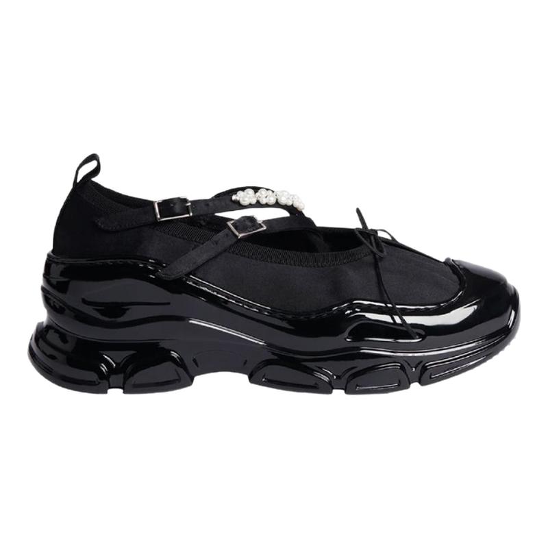 Simone Rocha Classic Criss Cross Tracker黑色皮质PVC运动鞋